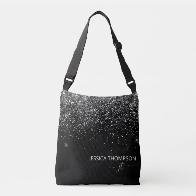 Bolso Cruzado Moderno Purpurina Negro Simple Script Monograma No (Anverso)