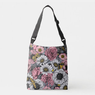 Bolso Cruzado Modos de mezcla de flores en rosa y gris