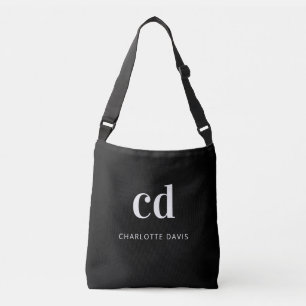 Bolso Cruzado Monograma blanco negro nombre elegante moderno