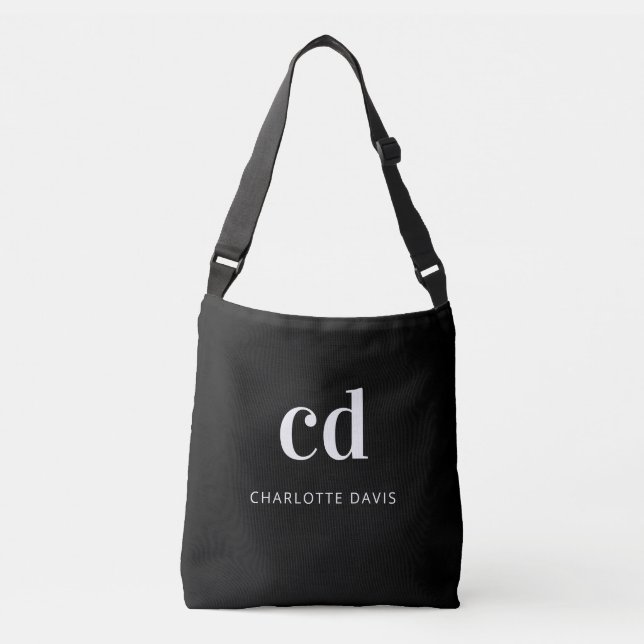 Bolso Cruzado Monograma blanco negro nombre elegante moderno (Anverso)