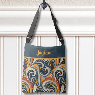 Bolso Cruzado Monograma con remolinos de naranja y azul teñido r