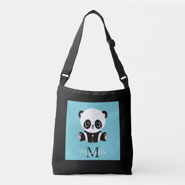 Bolso Cruzado Monograma Cute Panda Goma de burbuja personalizada (Anverso)
