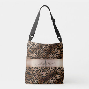 Bolso Cruzado Monograma de bronce negro patrón leopardo