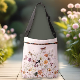 Bolso Cruzado Monograma de Cottagecore rosa con flores silvestre