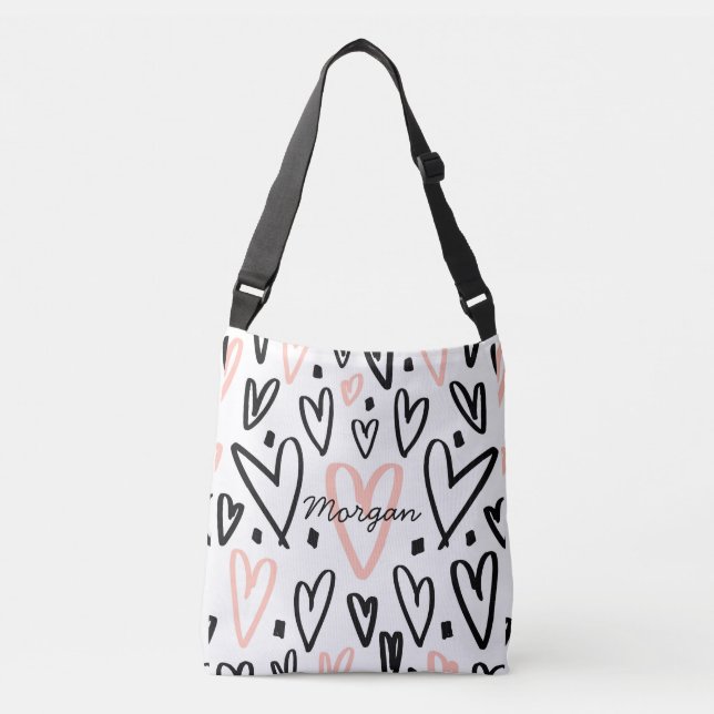 Bolso Cruzado Monograma de Doodle Rubor y Black Hearts (Anverso)
