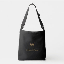 Bolso Cruzado Monograma de guión de oro negro moderno