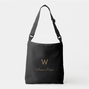 Bolso Cruzado Monograma de guión de oro negro moderno