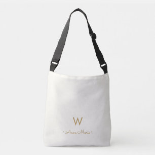 Bolso Cruzado Monograma de guión dorado de marfil moderno