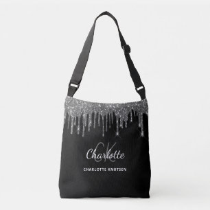 Bolso Cruzado Monograma de iniciales con gotas de brillo platead
