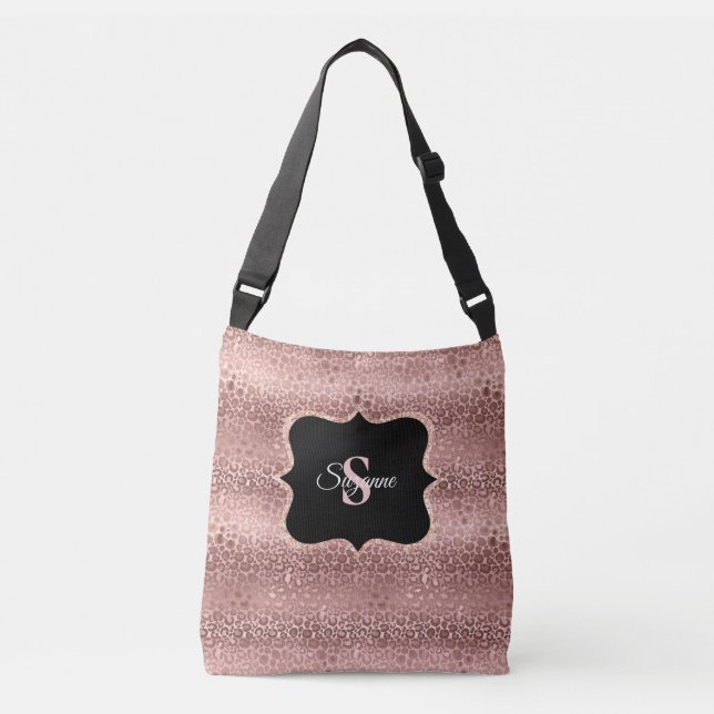 Bolso Cruzado Monograma de Leopardo Purpurina de oro Girly Rosa  (Anverso)