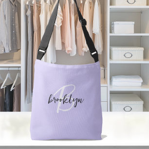 Bolso Cruzado Monograma de letra script de lavanda negra y blanc
