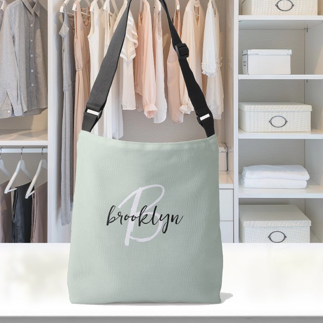 Bolso Cruzado Monograma de letra script verde sage negro blanco  (Subido por el creador)