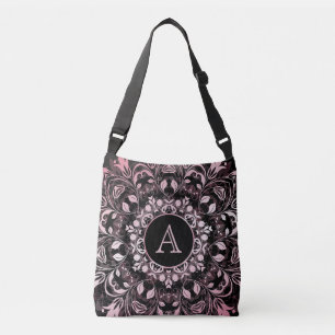 Bolso Cruzado Monograma de Mandala negra metalúrgica rosa de mod