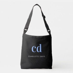 Bolso Cruzado Monograma de nombre azul negro elegante moderno
