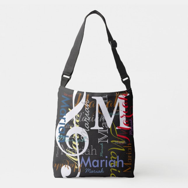 Bolso Cruzado Monograma de notas musicales Treble-Clef con nombr (Anverso)