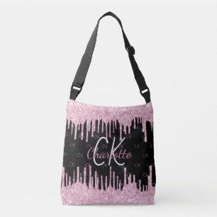 Bolso Cruzado Monograma elegante con gotas de purpurina negra ro