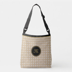 Bolso Cruzado Monograma Elegante en Negro, Beige y Dorado