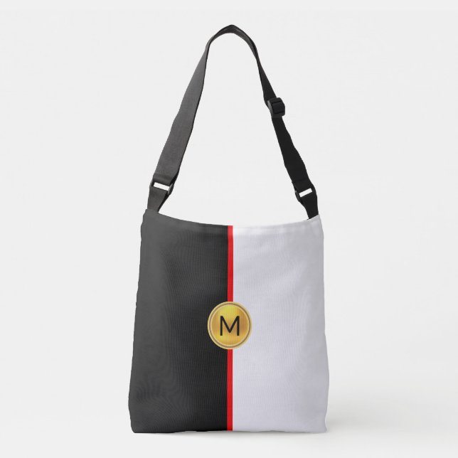 Bolso Cruzado Monograma en blanco y negro con línea roja (Anverso)