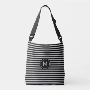 Bolso Cruzado Monograma en rayas negras y grises plateadas