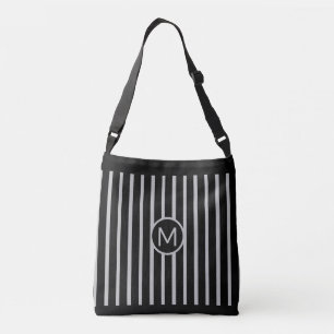 Bolso Cruzado Monograma en rayas verticales grises negras y plat