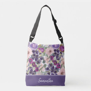 Bolso Cruzado Monograma floral acuarela boho rosa púrpura