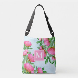 Bolso Cruzado Monograma Floral Elegante Peonies Rosa Simple Jard