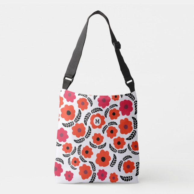 Bolso Cruzado Monograma floral rojo y Naranja moderno (Anverso)