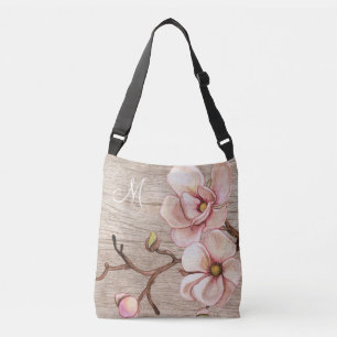 Bolso Cruzado Monograma maderero con magnolias rosadas