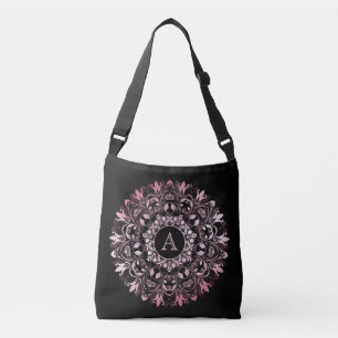 Bolso Cruzado Monograma Mandala Negro Metálico Rosa Chic