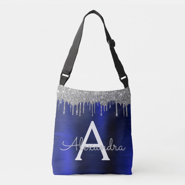 Bolso Cruzado Monograma Metalizado cepillado con Purpurina azul  (Anverso)