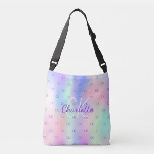 Bolso Cruzado Monograma personalizado holográfico morado rosa