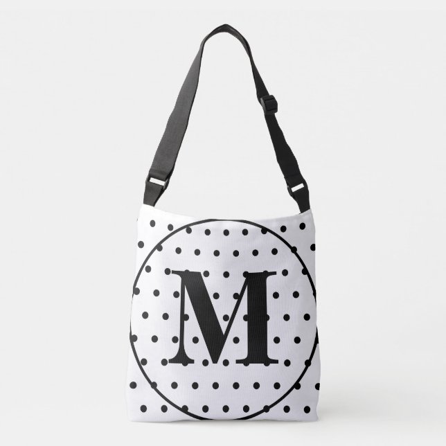 Bolso Cruzado Monograma puntos geométricos de polka negra blanca (Anverso)