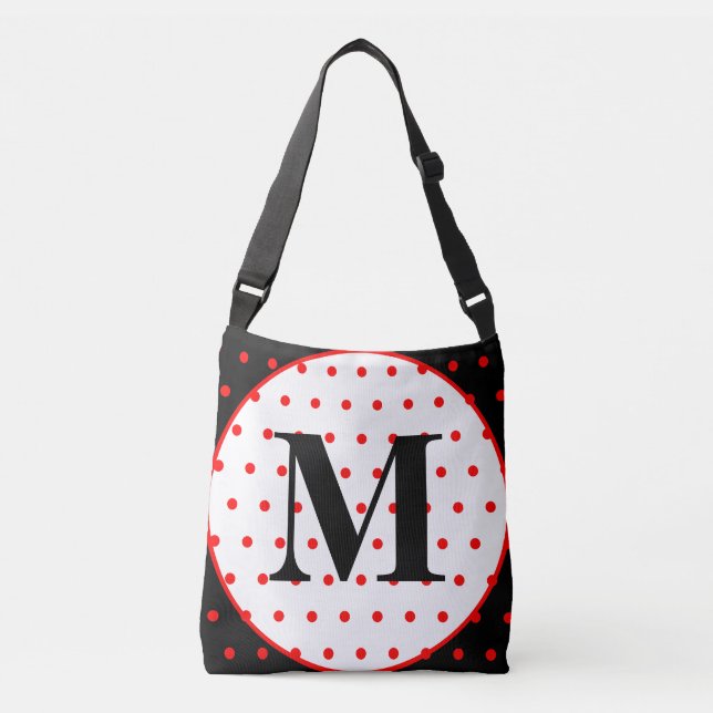 Bolso Cruzado Monograma puntos geométricos de polka roja negra (Anverso)