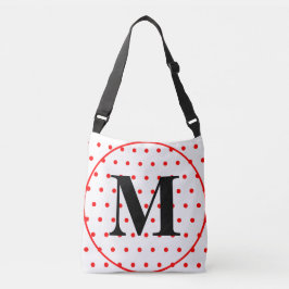 Bolso Cruzado Monograma puntos geométricos de Polka rojo blanco