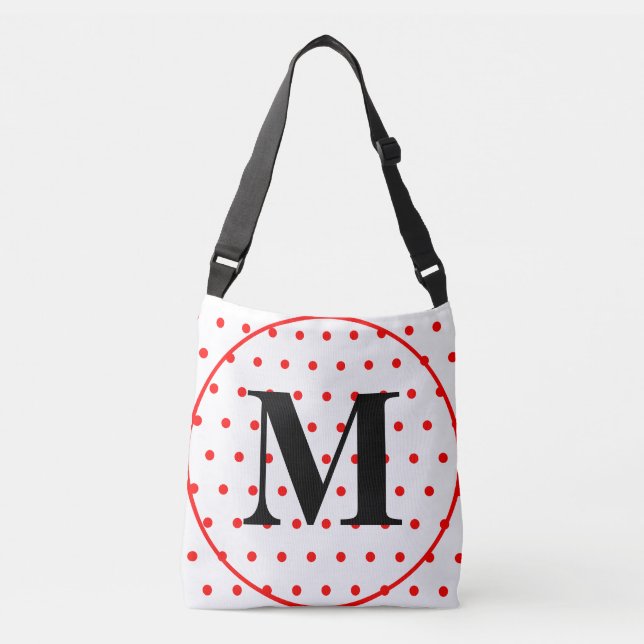 Bolso Cruzado Monograma puntos geométricos de Polka rojo blanco (Anverso)