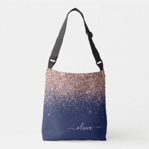 Bolso Cruzado Monograma Purpurina azul de la marina de oro rosa