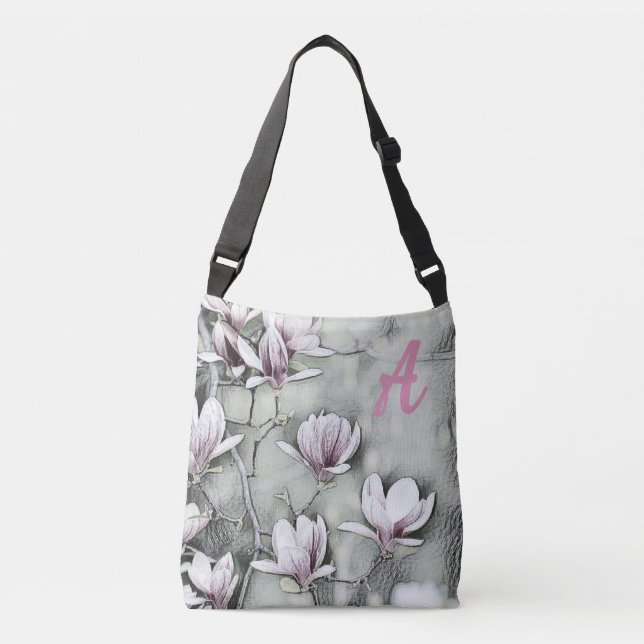 Bolso Cruzado Monograma Rama de magnolias rosadas dibujando negr (Anverso)