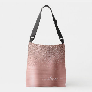 Bolso Cruzado Monograma Rosa Metalizado de Purpurina rosa dorado