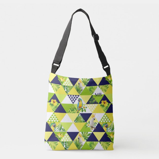 Bolso Cruzado Monograma Trendy Tropical Cockatoo Parrot Floral (Anverso)