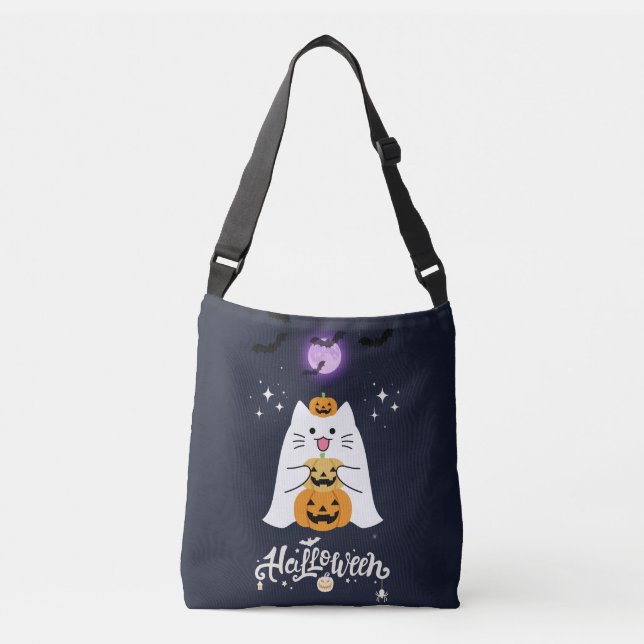 Bolso Cruzado Moonlit Halloween Cat – Spooky & Sweet Night (Anverso)