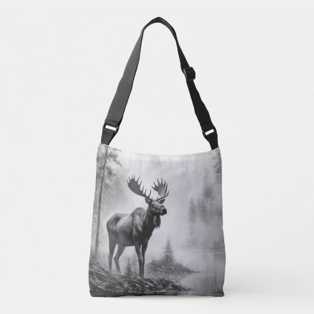 Bolso Cruzado Moose Animal Discovery Wild Nature Ink Sketch Art (Anverso)