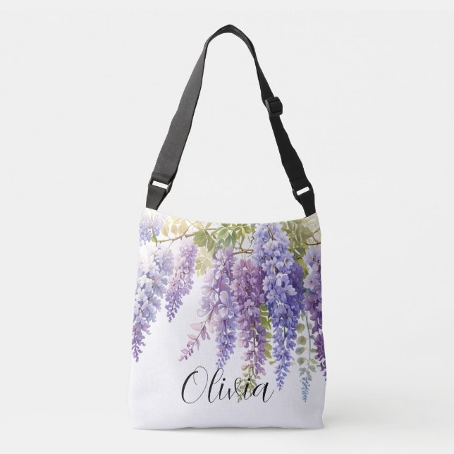 Bolso Cruzado Morado acuarela glicinia floral lilac botánico (Anverso)