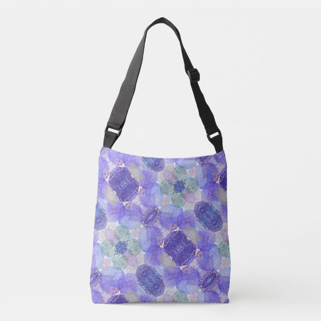 Bolso Cruzado Morado de lavanda, floral abstracta verde (Anverso)