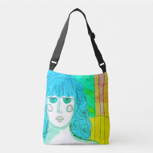 Bolso Cruzado Mujer con arte abstracto de pelo azul