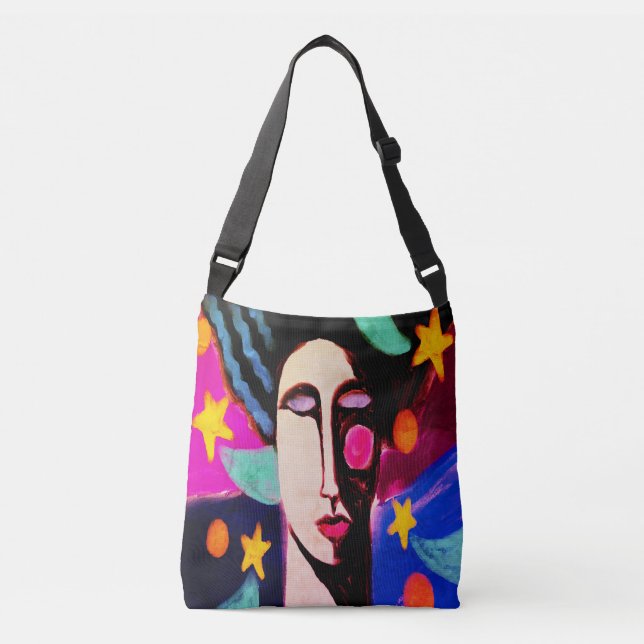 Bolso Cruzado Mujer con pintura abstracta de estrellas (Anverso)