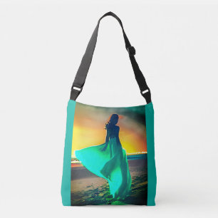 Bolso Cruzado Mujeres de azul turquesa en una playa nocturna
