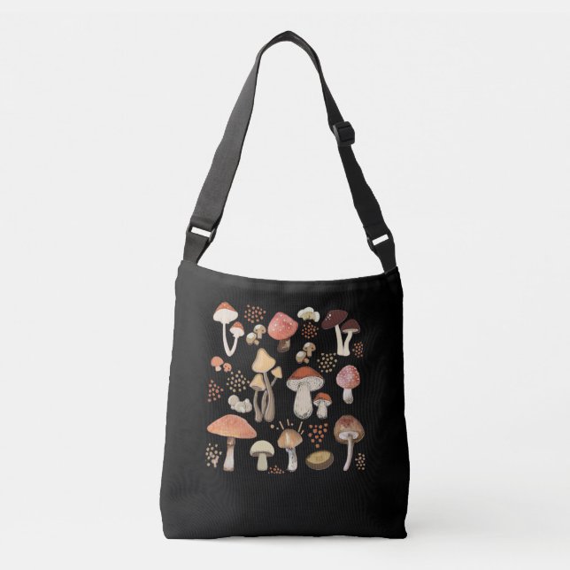 Bolso Cruzado Mushrooms Antique Botanical Nature Love Champignon (Anverso)