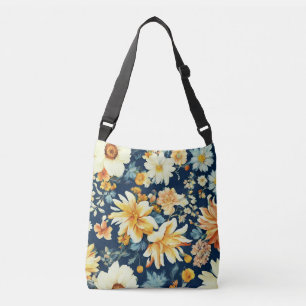 Bolso Cruzado Naranja asombroso Flores amarillas y blancas delga