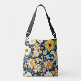 Bolso Cruzado Naranja asombroso Flores amarillas y blancas delga