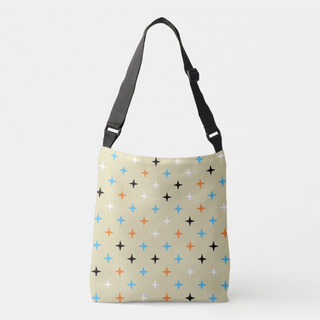 Bolso Cruzado Naranja azul moderno de mediados de siglo Starburs (Anverso)